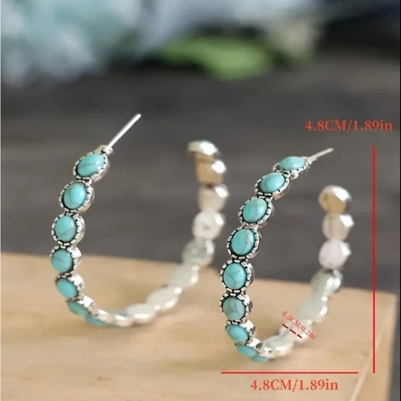 NEW Turquoise hoop earrings western style earrings boho chic jewelry, trendy - Picture 6 of 7